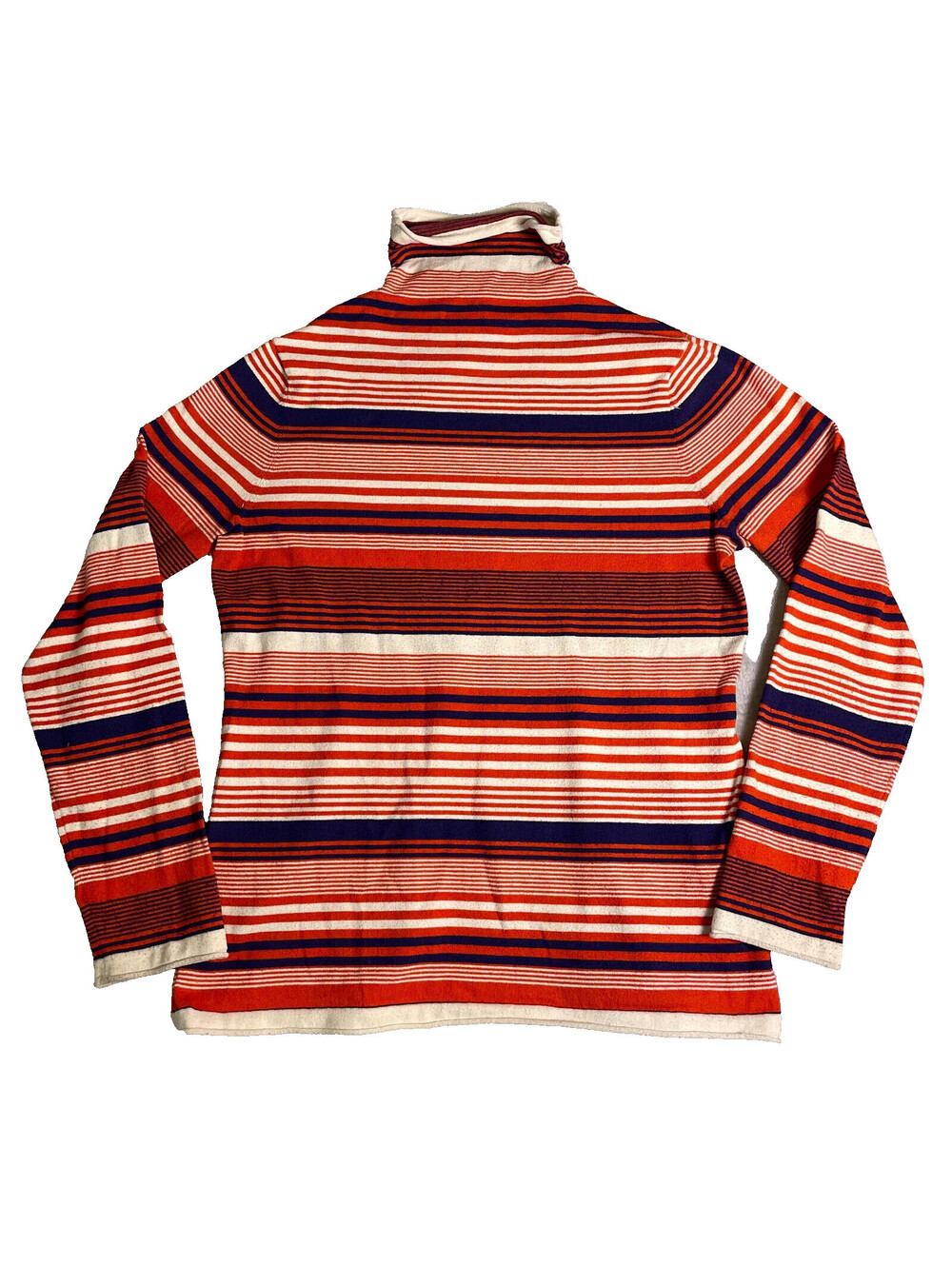 Duluth Trading Company Striped Turtle Neck Womens L Orange Blue Artsy Retro 70s
